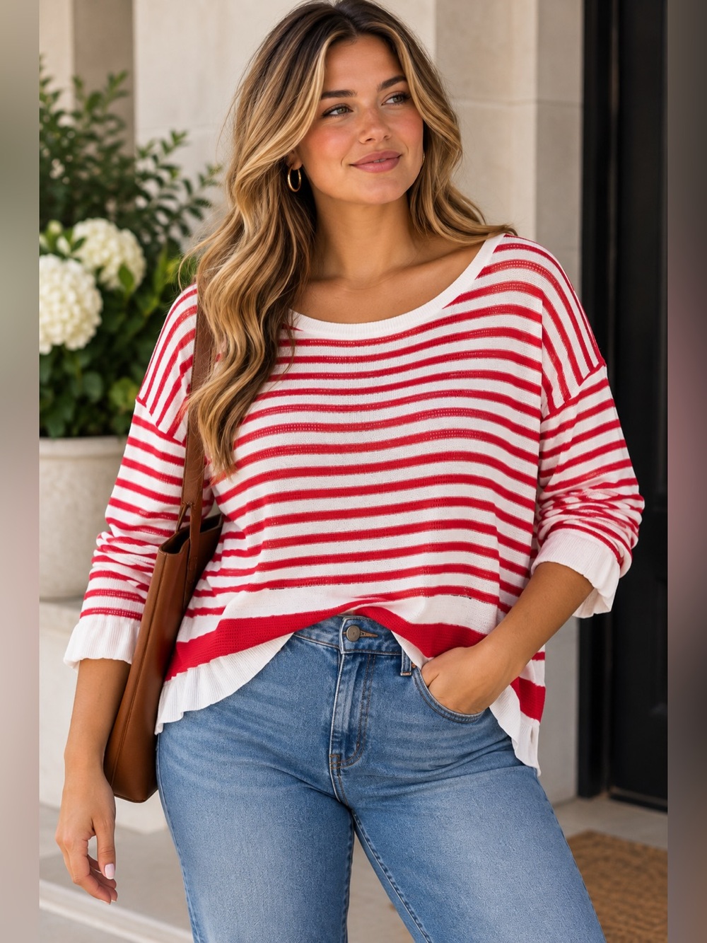 Reitmans Red & White Striped Lightweight Knit Sweater NWT
